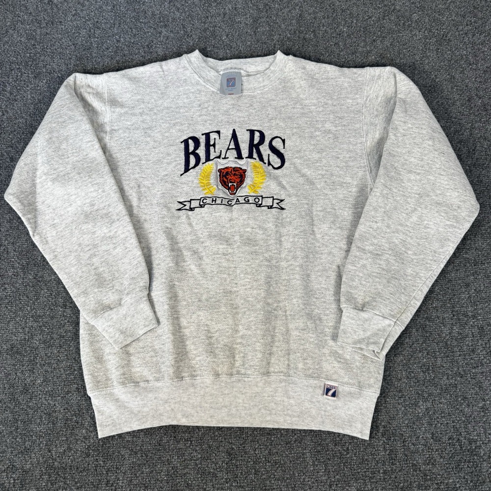 Vintage 90s Chicago Bears Logo 7 Crewneck Sweatshirt Gray Embroidered NFL USA M
